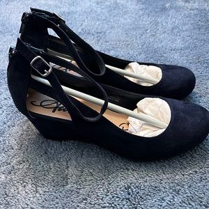 American rag navy suede wedge with ankle strap